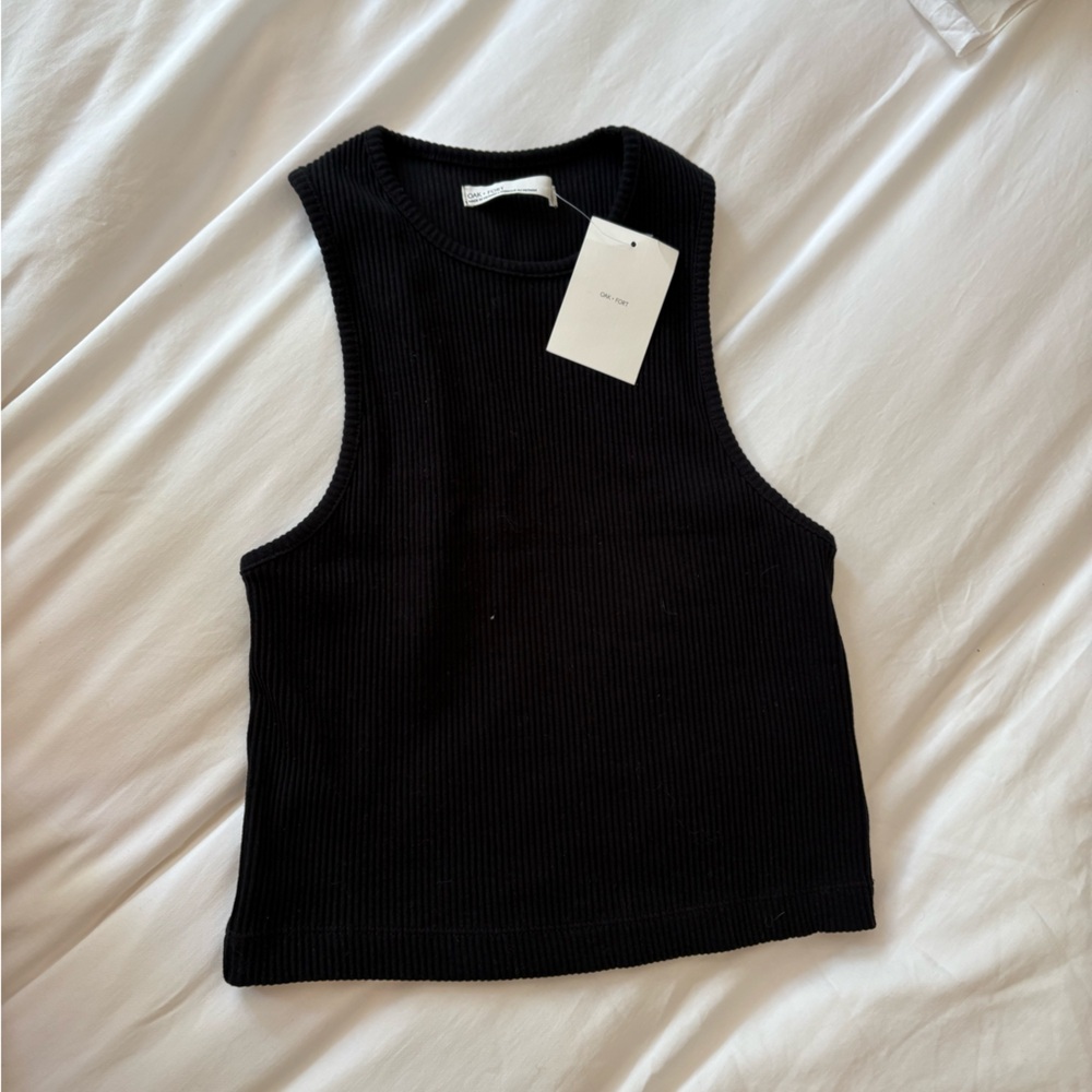 OAK + FORT Black Ribbed Knit Top